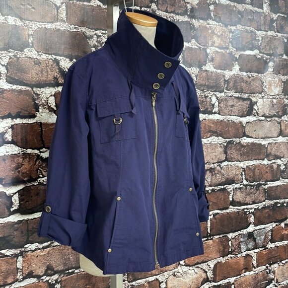 Live a Little Fisherman's Utility Jacket NWT Rolled Sleeves Zip Collar Purple XL - Picture 6 of 17